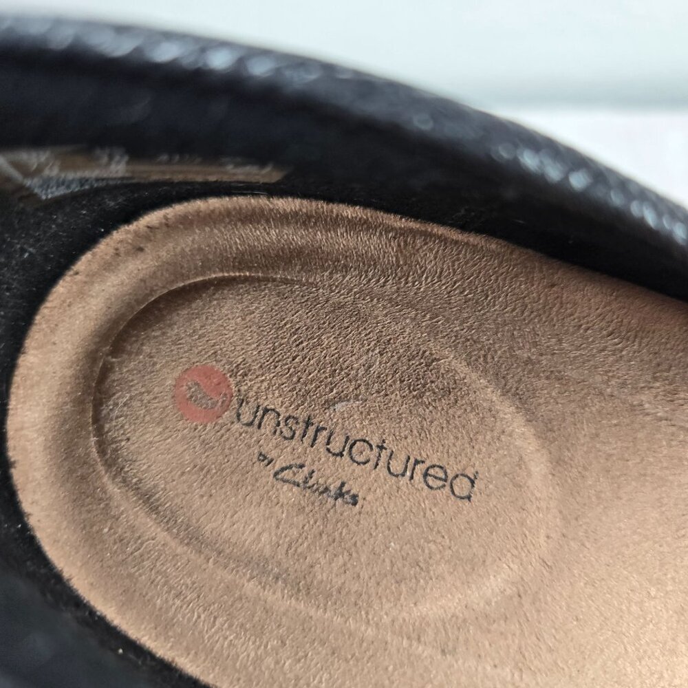 Clarks Ballet Flats Sz 10 Black Embossed Leather Comfort Dressy Ballerina Shoes - Picture 10 of 11